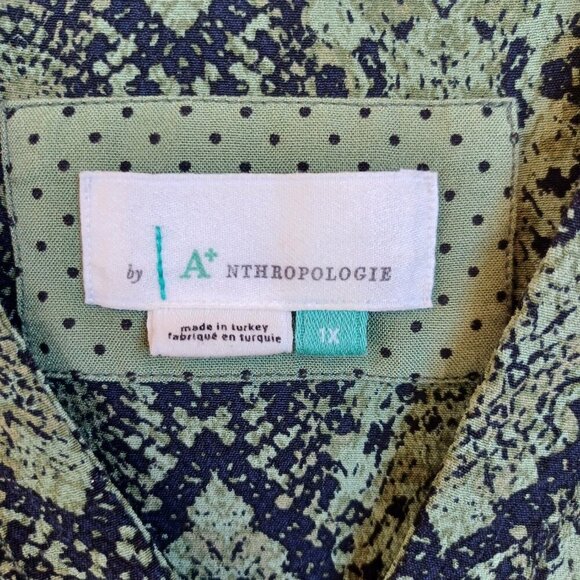 Anthropologie Dress Green Snake Print Rachel Sleeveless Tunic Style Womens 1X - Picture 5 of 13